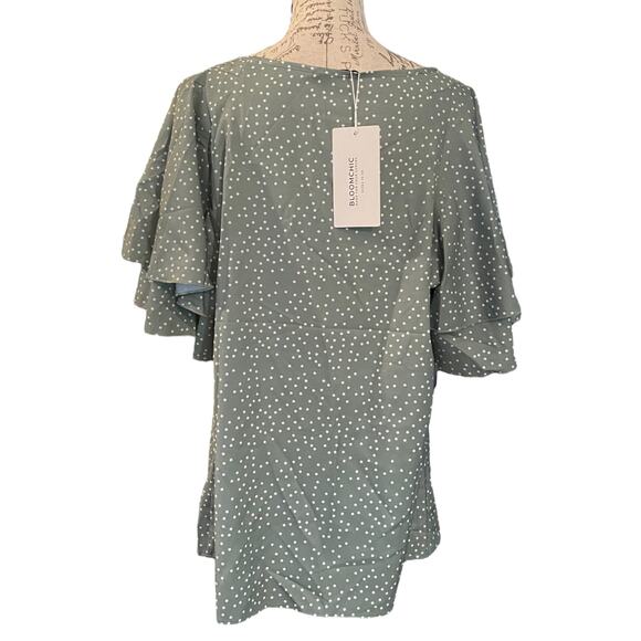 Bloomchic Green White Polka Dot Ruffled Short Sleeve Top Size 16 - Picture 5 of 7